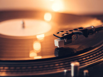 Close-up of record player