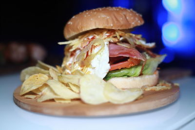 Close-up of burger in plate
