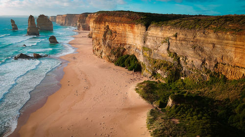 Scenic view of rock formation at beach