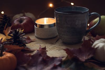 Close-up of tea cup on table