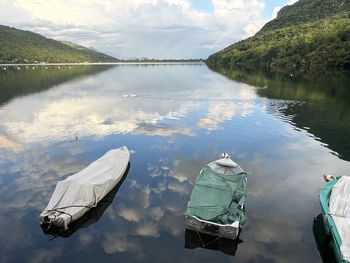 High angle view of boat in lake