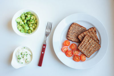 Directly above shot of breakfast served on table