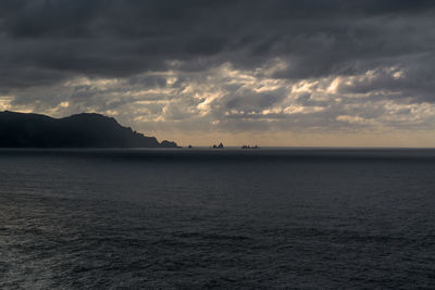 Scenic view of sea against dramatic sky