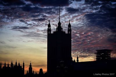 Silhouette of buildings at sunset