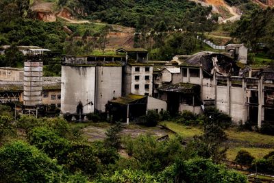 Abandoned building by trees