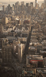 High angle view of cityscape during sunset