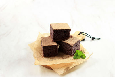 Selected focus black glutinous rice chiffon cake. soft and moist sliced cake, 