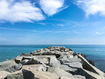 Scenic view of sea against blue sky