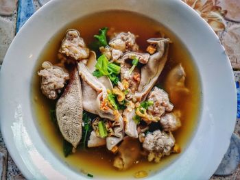 High angle view of food in bowl on table