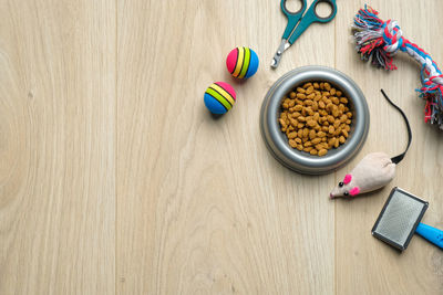 High angle view of candies on table