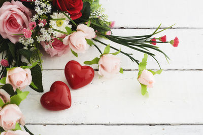 High angle view of roses on table