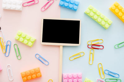 Close-up of colorful paper on table