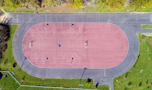 High angle view of basketball court