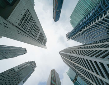 Look up of skycrappers at raffles place, central business district , singapore