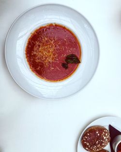High angle view of dessert in bowl on table