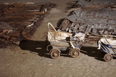 High angle view of garbage on road