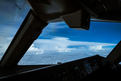 Low angle view of airplane window