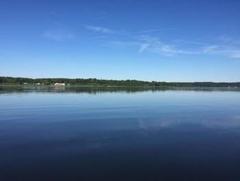 Scenic view of lake against blue sky