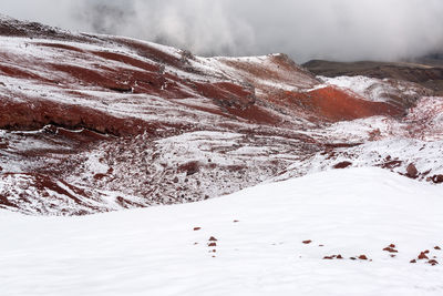 Scenic view of snow covered mountain against sky