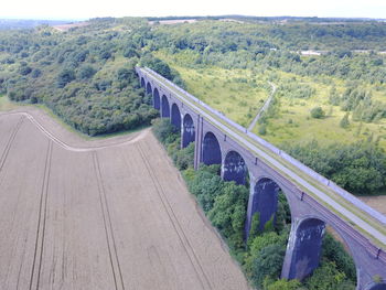 High angle view of bridge over road