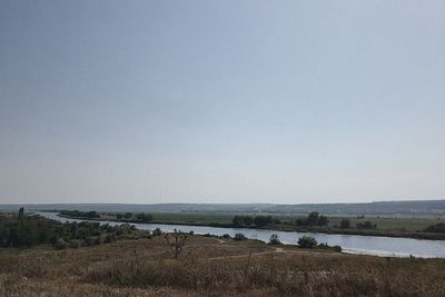 Scenic view of lake against clear sky