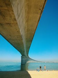 Low angle view of bridge over sea against sky