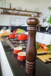 Pepper mill on counter in kitchen at home