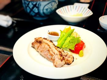 High angle view of meal served in plate