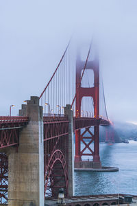 View of suspension bridge over river