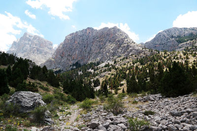 Scenic view of rocky mountains against sky