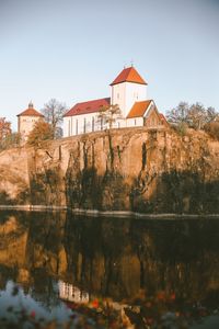 Reflection of buildings in lake