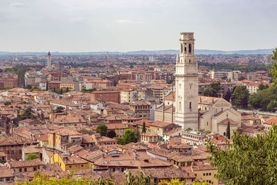 High angle view of buildings in city