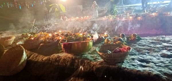 Panoramic view of candles on barbecue grill