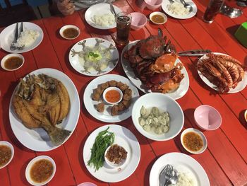 High angle view of food on table