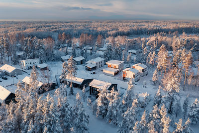 Suburban view from above with small houses and snow in espoo, finland