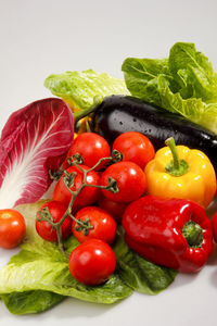 Close-up of chopped tomatoes and vegetables