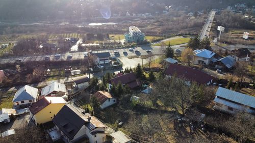 High angle view of buildings in city