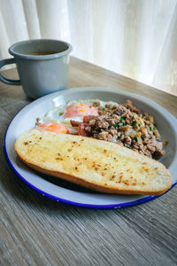 Close-up of breakfast served in plate