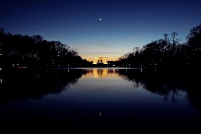 Scenic view of lake against sky at sunset