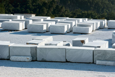 View of white carrara marble blocks, italy