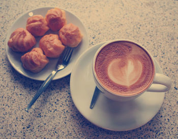 High angle view of breakfast on table