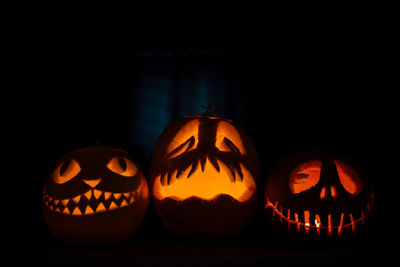 Close-up of illuminated pumpkin at night