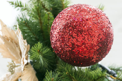 Close-up of christmas decorations on tree