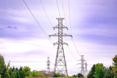 Low angle view of electricity pylon against sky