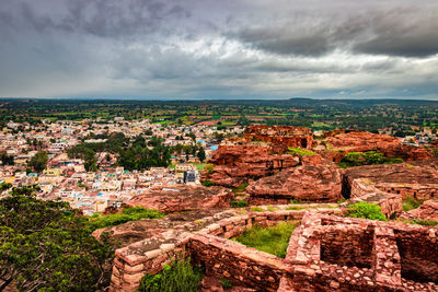 Ancient fort architecture with amazing blue sky from flat angle