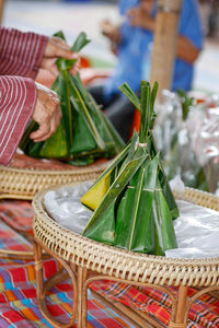 Close-up of vegetables in basket on table