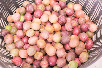 High angle view of fruits in basket for sale