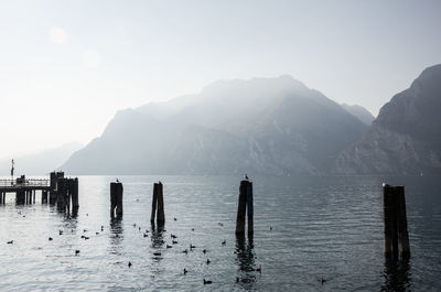 Panoramic view of sea against clear sky