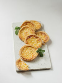 Cake of pie. custard tarts or pie susu on marble board . selective focus