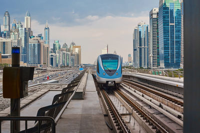 Beautiful view of the metro train to dubai. dubai metro 